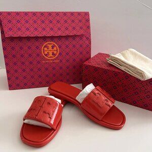 Tory Burch DOUBLE T SPORT SLIDE - POPPY RED Size: 10.5 (WORN ONCE)
